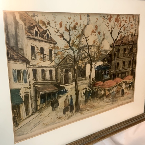 Vtg Signed Charles Mondin French Paris cafe city scape framed lithograph artwork - Picture 8 of 10